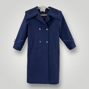 Vintage Rothschild Pea Coat Girls 10 Navy Blue‎ Wool Blend Sailor Collar USA